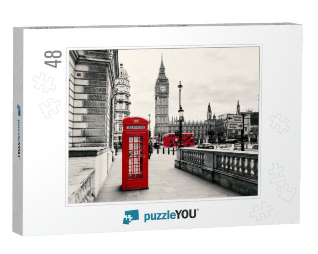 Red Telephone Booth in London... Jigsaw Puzzle with 48 pieces