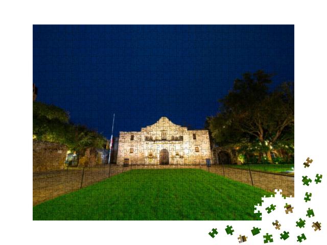 The Alamo Mission At Night in Downtown San Antonio, Texas... Jigsaw Puzzle with 1000 pieces