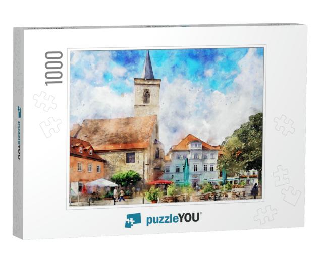 Watercolor Painting of Erfurt with Its Wenige Market Plac... Jigsaw Puzzle with 1000 pieces
