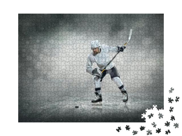 Ice Hockey Player on the Ice, Outdoors... Jigsaw Puzzle with 1000 pieces