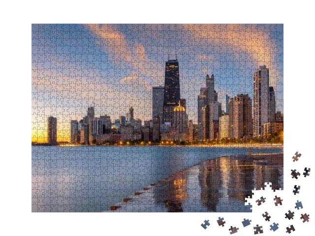 Chicago, Illinois, USA Downtown City Skyline on Lake Michi... Jigsaw Puzzle with 1000 pieces