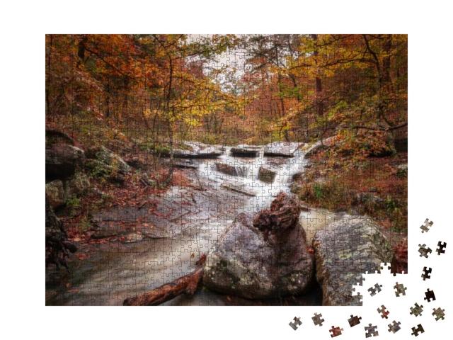 Fall Foliage Waterfall in Ozark Arkansas... Jigsaw Puzzle with 1000 pieces