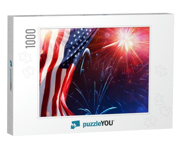 American Celebration - USA Flag with Fireworks... Jigsaw Puzzle with 1000 pieces