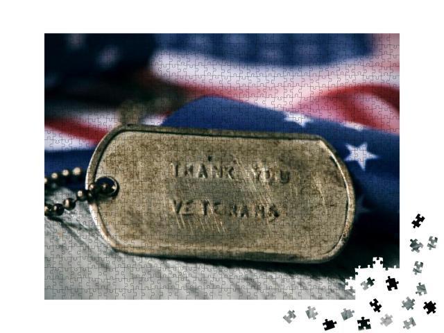 Closeup of a Rusty Dog Tag with the Text Thank You... Jigsaw Puzzle with 1000 pieces