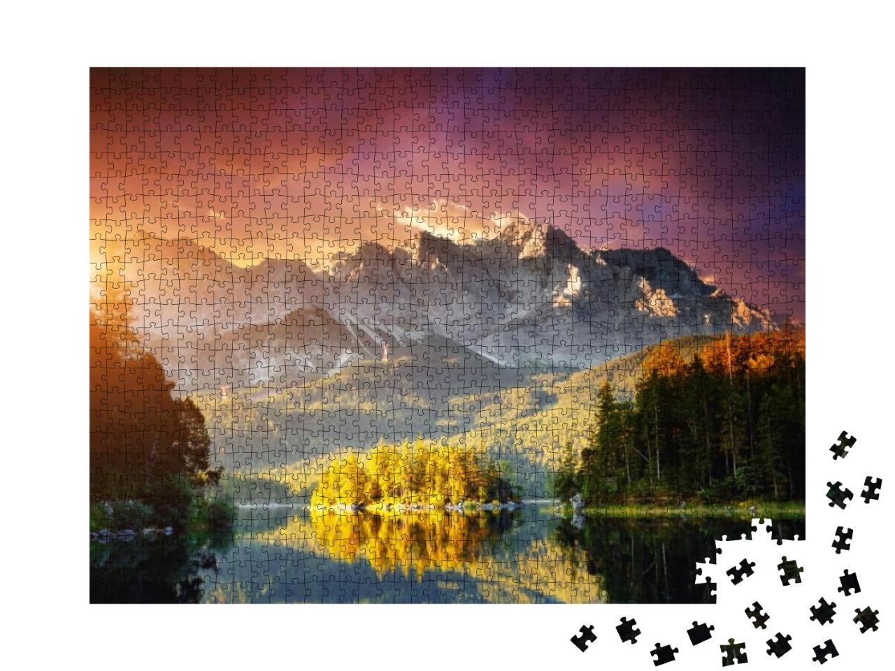 Famous Lake Eibsee in the Morning Light. Location Resort... Jigsaw Puzzle with 1000 pieces