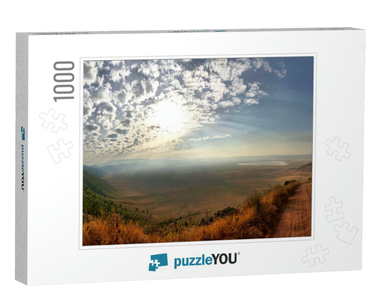 Panorama of Ngorongoro Crater with Sunny Blue Sky with Fe... Jigsaw Puzzle with 1000 pieces