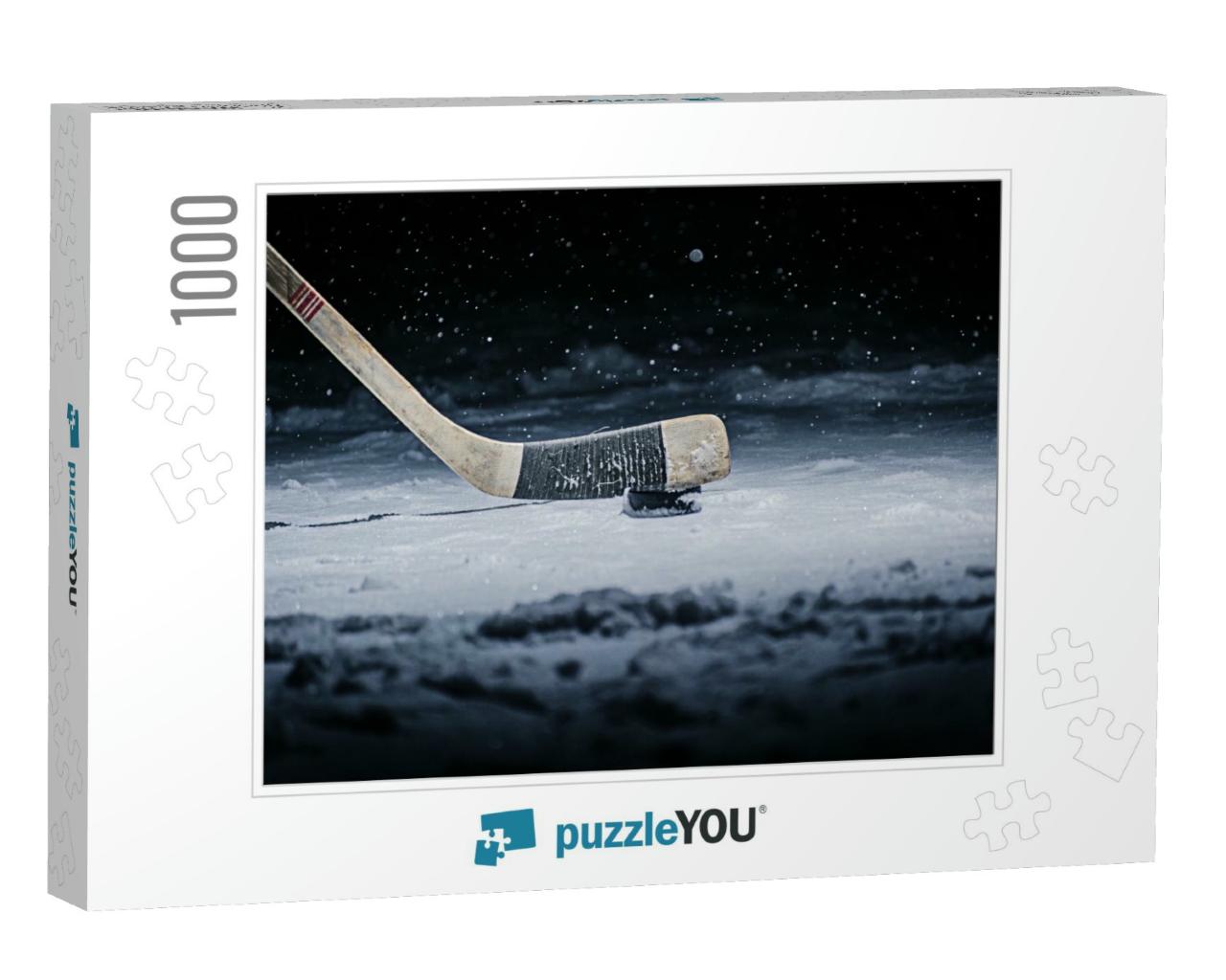 Hockey Stick & Puck on the Ice Rink... Jigsaw Puzzle with 1000 pieces