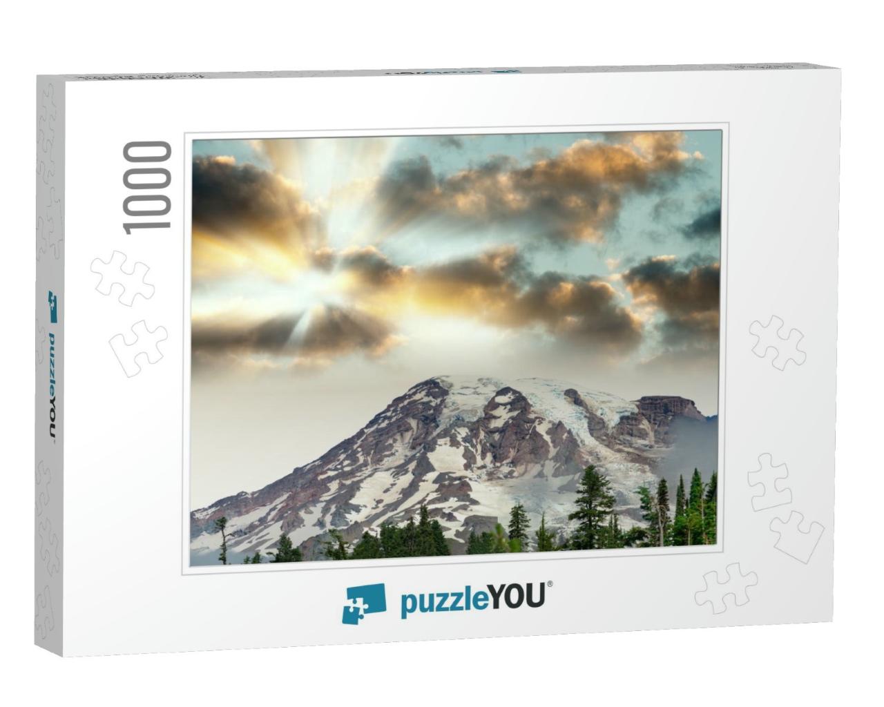 Amazing Sunset Panoramic View of Mount Rainier in Summer... Jigsaw Puzzle with 1000 pieces