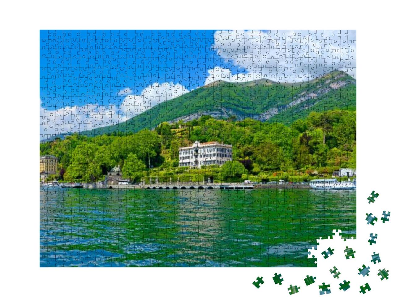 Sunny Panorama At Lake Como with Sightseeing Boat... Jigsaw Puzzle with 1000 pieces