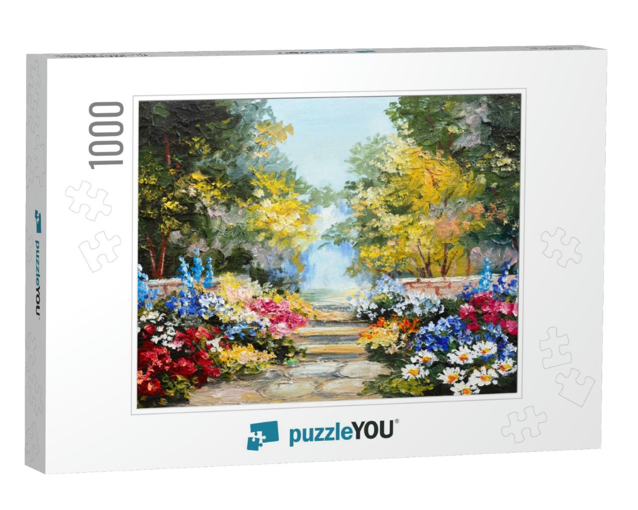 Oil Painting Landscape - Colorful Summer Forest, Beautifu... Jigsaw Puzzle with 1000 pieces