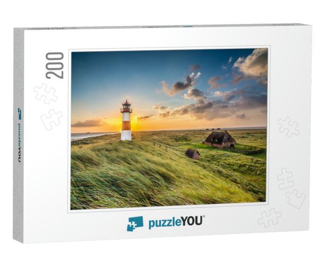 Sunrise At Lighthouse in List on the Island of Sylt, Schl... Jigsaw Puzzle with 200 pieces