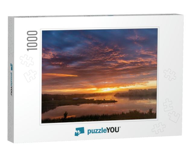 Amazing Sunrise Clouds Over Small Lake At Cub Creek Recre... Jigsaw Puzzle with 1000 pieces