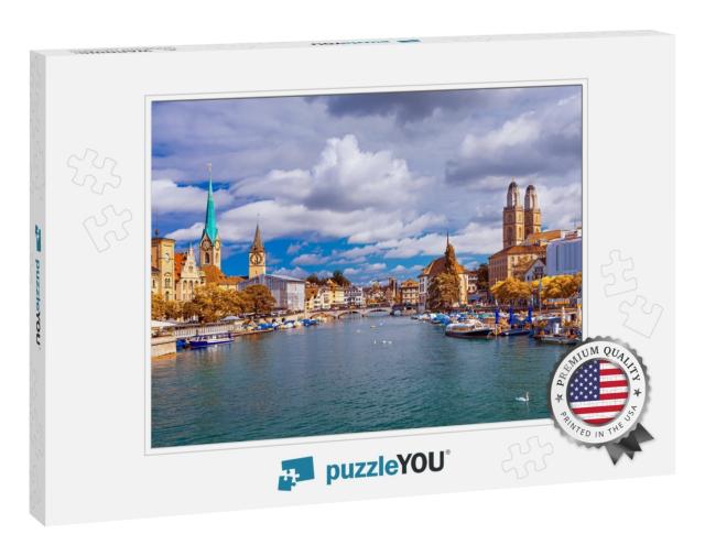 Historic Zurich City Center with Famous Fraumunster & Gro... Jigsaw Puzzle