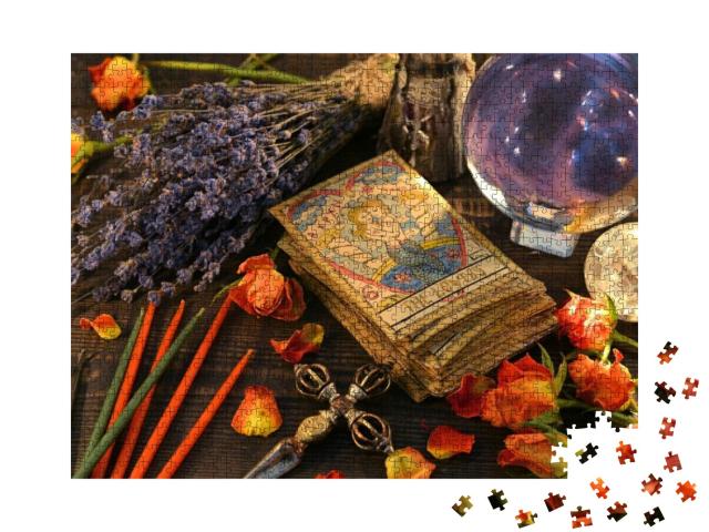 Tarot Cards with Magic Crystal Ball, Candles & L... Jigsaw Puzzle with 1000 pieces
