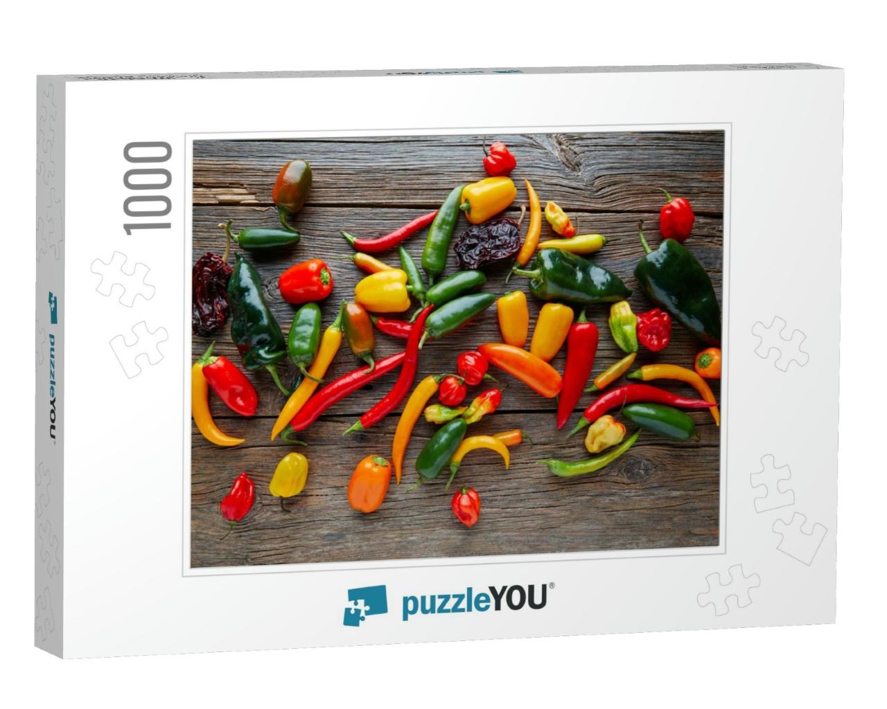 Mexican Hot Chili Peppers Colorful Mix Habanero Poblano S... Jigsaw Puzzle with 1000 pieces