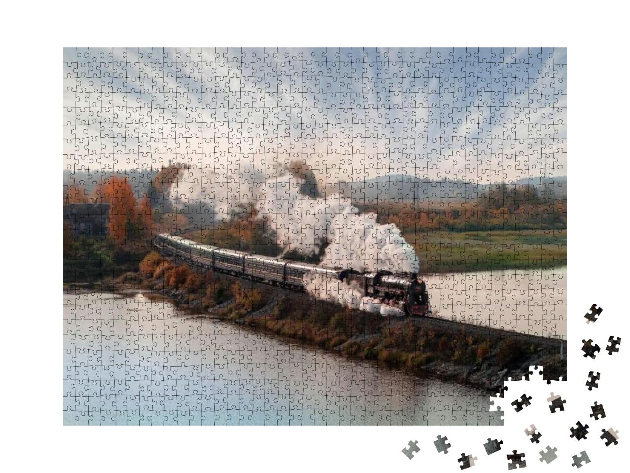 Vintage Steam Locomotive Train in the Autumn Landscape... Jigsaw Puzzle with 1000 pieces