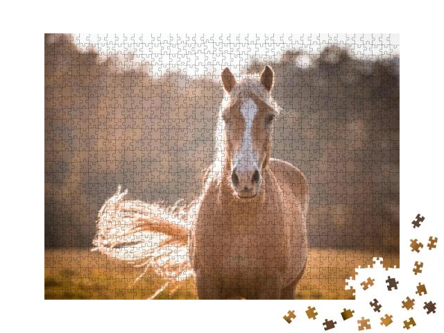 Slender Haflinger Horse with White Blaze on Nose, Swingin... Jigsaw Puzzle with 1000 pieces