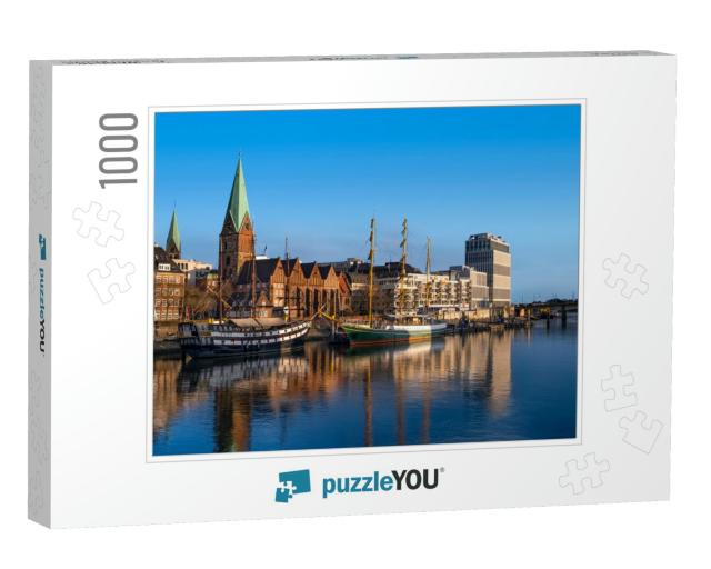Three-Master in Front of the Promenade on the Weser in Br... Jigsaw Puzzle with 1000 pieces