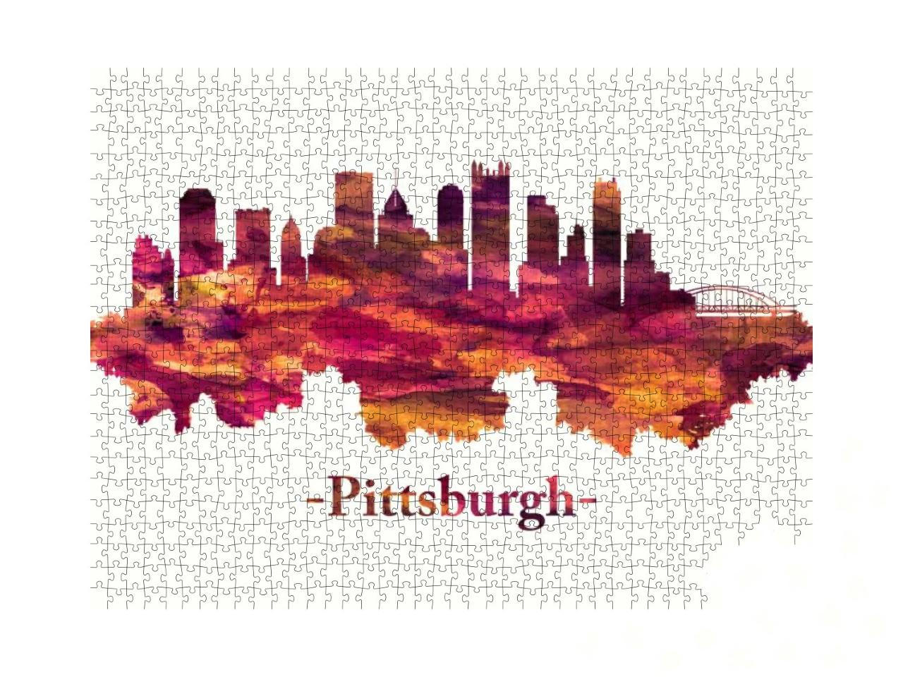 Red Skyline of Pittsburgh, City in Western Pennsylvania A... Jigsaw Puzzle with 1000 pieces