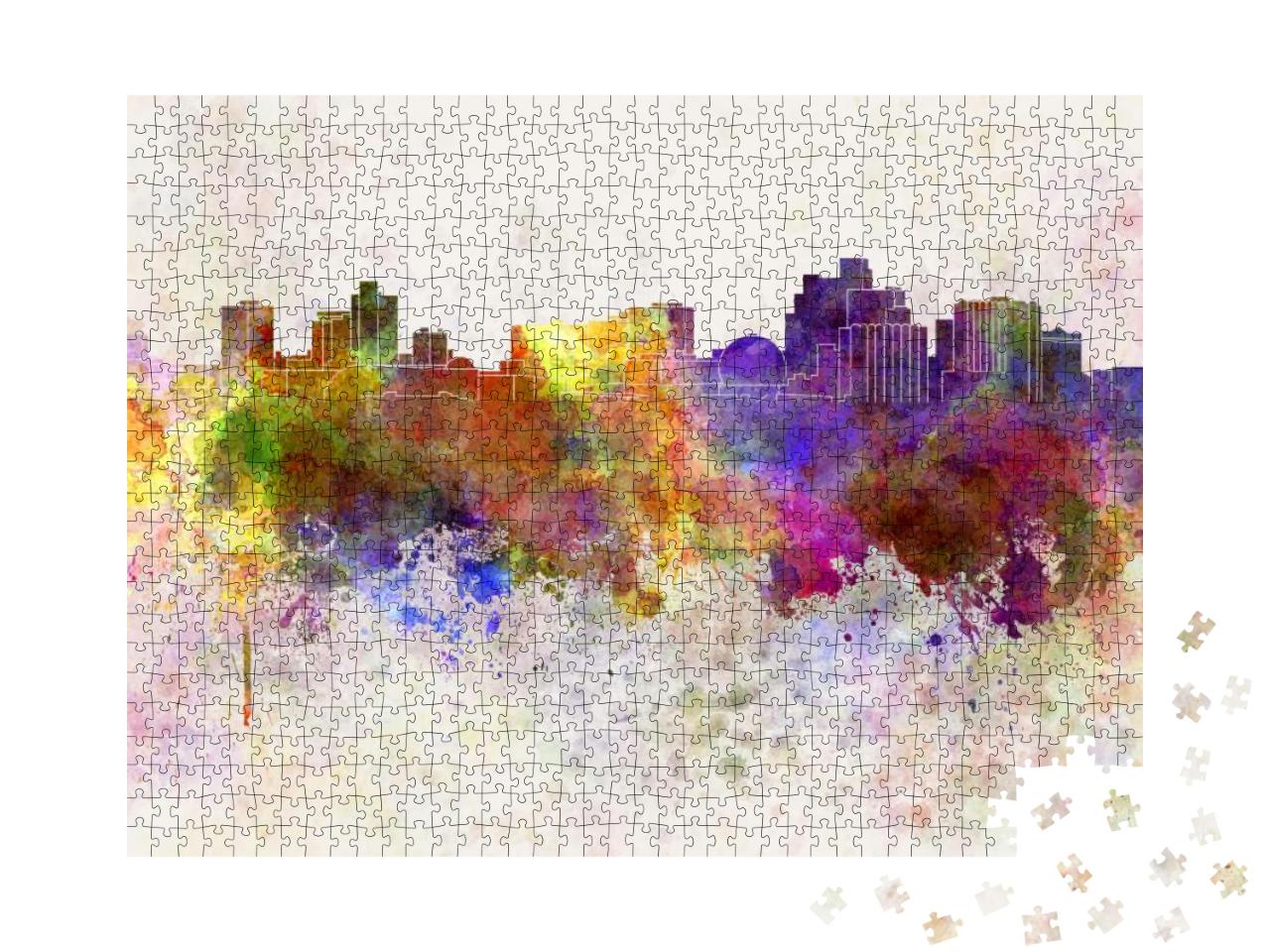 Reno Skyline in Watercolor Background... Jigsaw Puzzle with 1000 pieces