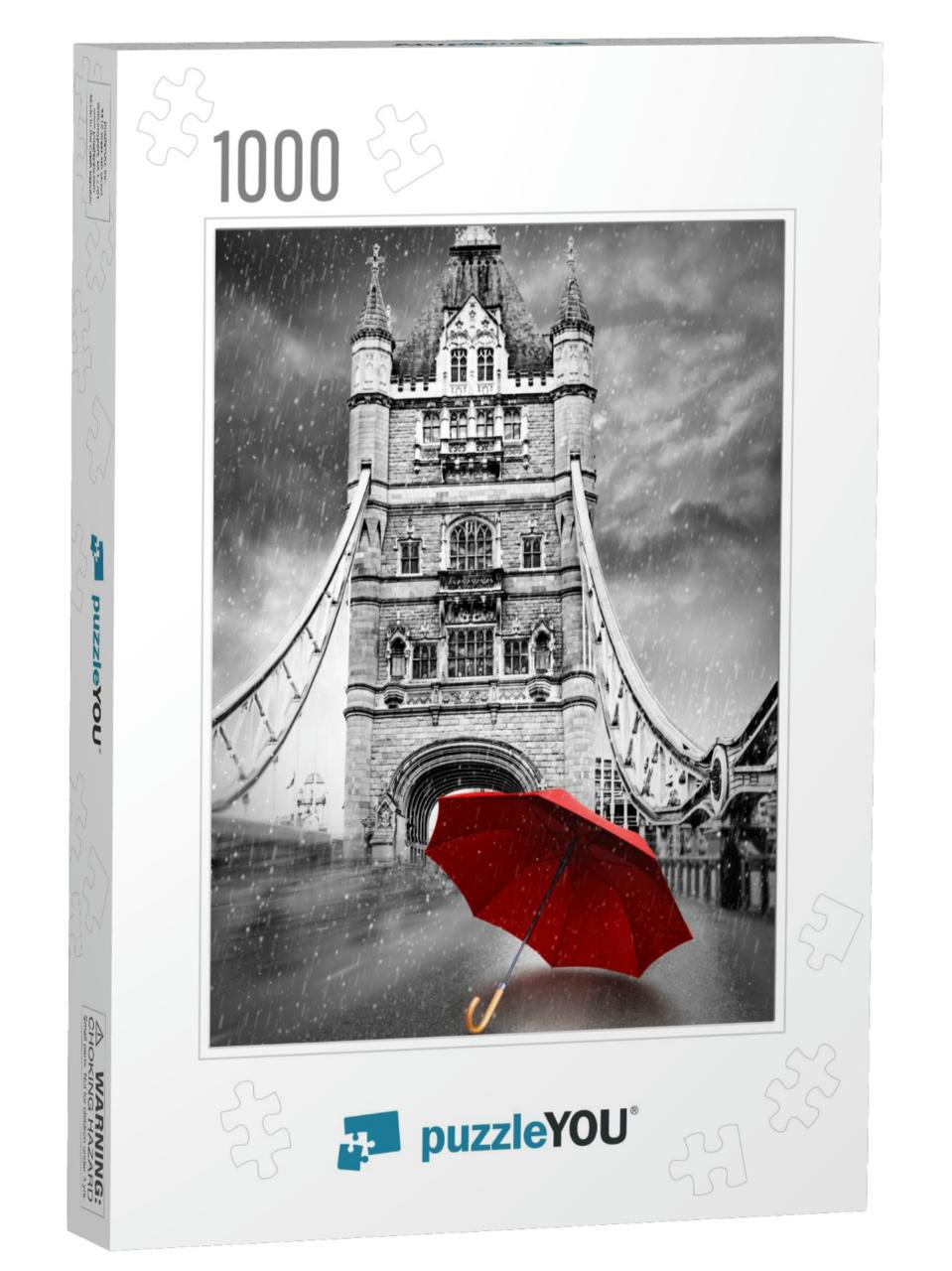 Tower Bridge on River Thames with Umbrella on a Raining D... Jigsaw Puzzle with 1000 pieces