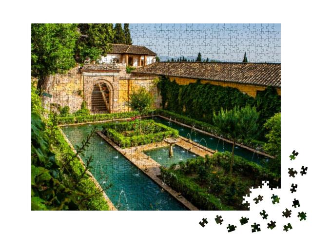 Generalife Gardens with Fountains in Alhambra, Granada, S... Jigsaw Puzzle with 1000 pieces