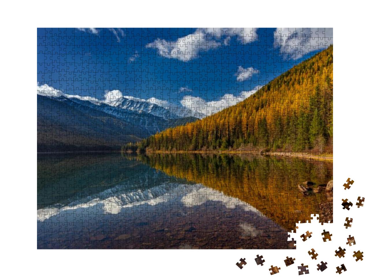 Great Northern Mountain Reflects Into Stanton Lake in Aut... Jigsaw Puzzle with 1000 pieces
