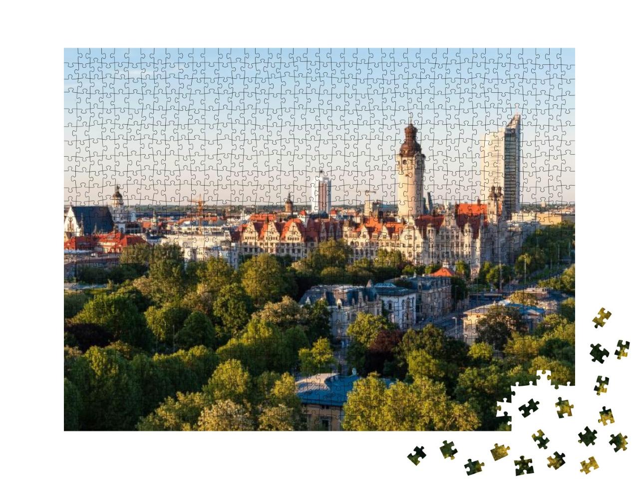 Skyline of Leipzig with Townhall At Sunset, Germany... Jigsaw Puzzle with 1000 pieces