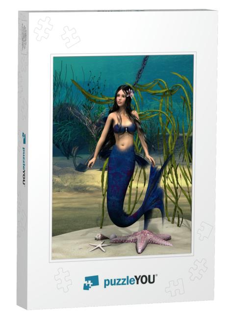 3D Digital Render of a Cute Mermaid on Blue Fantasy Ocean... Jigsaw Puzzle