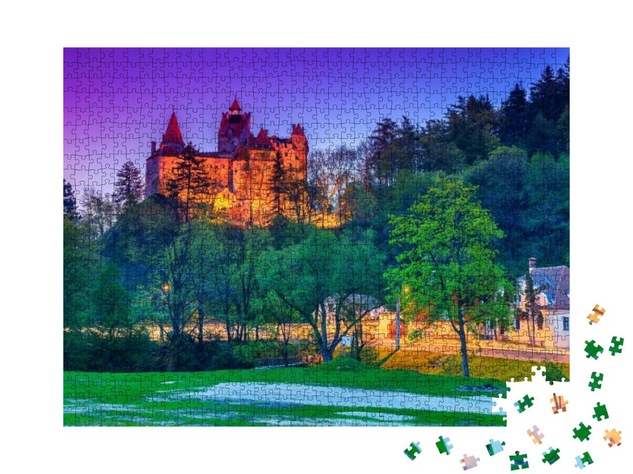 The Famous Bran Castle with Stunning Lights in the Evenin... Jigsaw Puzzle with 1000 pieces