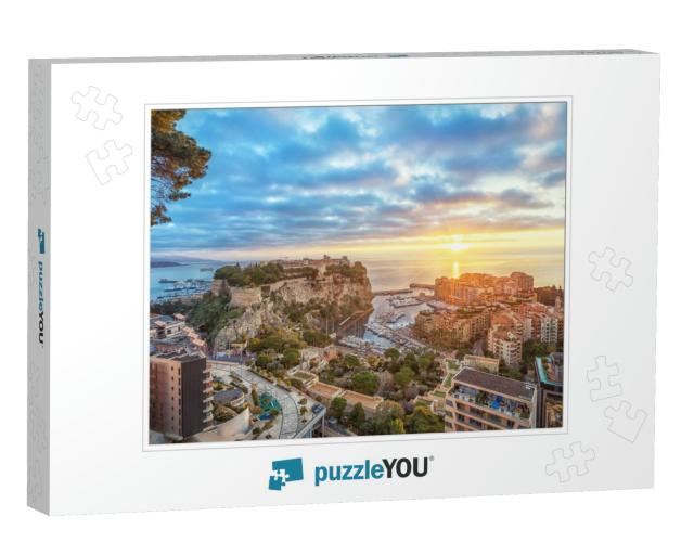 Sunrise in Monaco View of Port Fontvieille & Rock of Mona... Jigsaw Puzzle