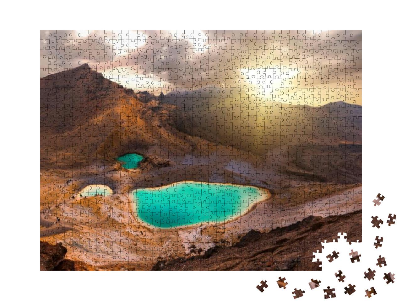 View At Beautiful Sunrise Over Emerald Lakes on Tongariro... Jigsaw Puzzle with 1000 pieces
