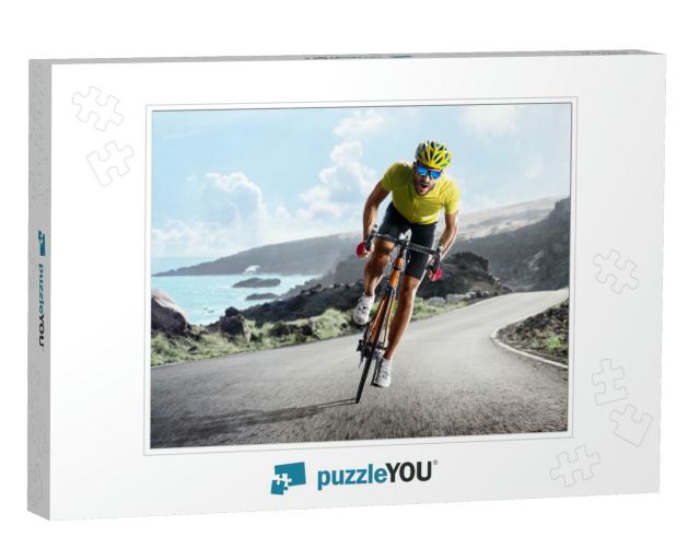 Professional Road Bicycle Racer in Action... Jigsaw Puzzle