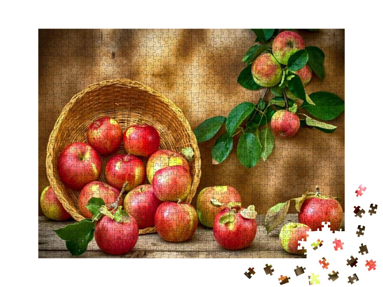 Still Life with a Bunch of Apples & a Basket... Jigsaw Puzzle with 1000 pieces