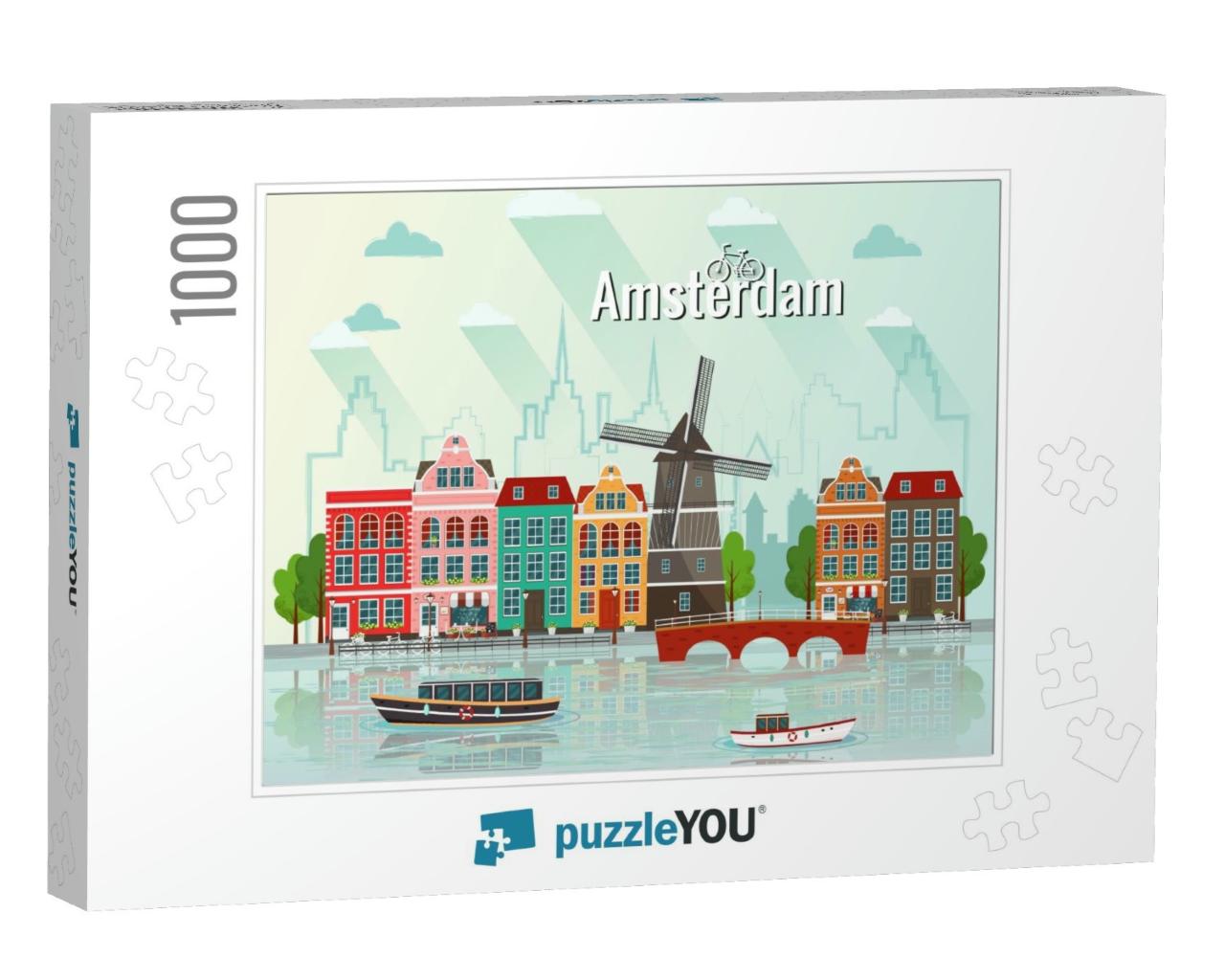 Vector Illustration of Amsterdam. Old European City... Jigsaw Puzzle with 1000 pieces