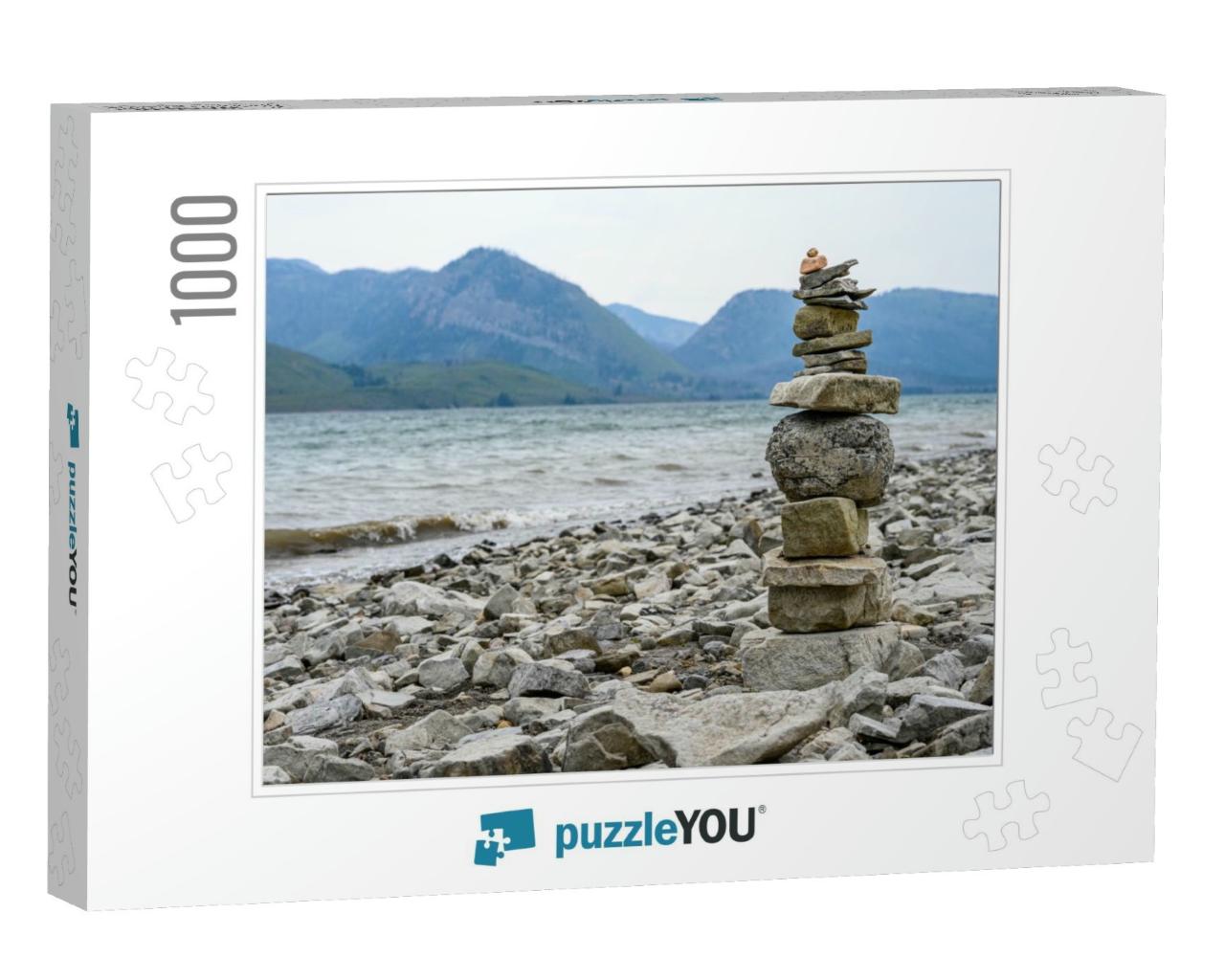Rock Cairn on the Beach of Jackson Lake, Grand Teton Nati... Jigsaw Puzzle with 1000 pieces