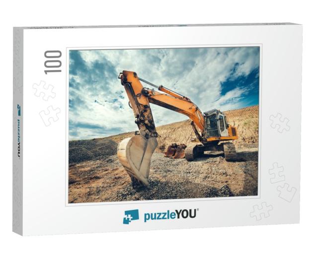Close Up Details of Industrial Excavator Working on Const... Jigsaw Puzzle with 100 pieces