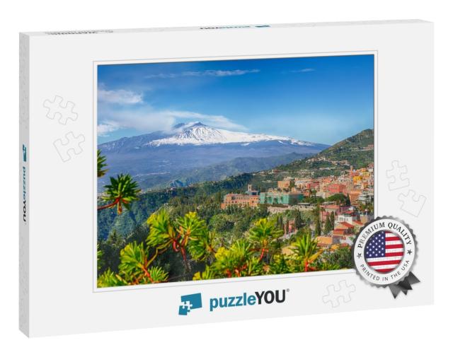 Etna Volcano & Taormina Town Aerial Panoramic View. Roofs... Jigsaw Puzzle
