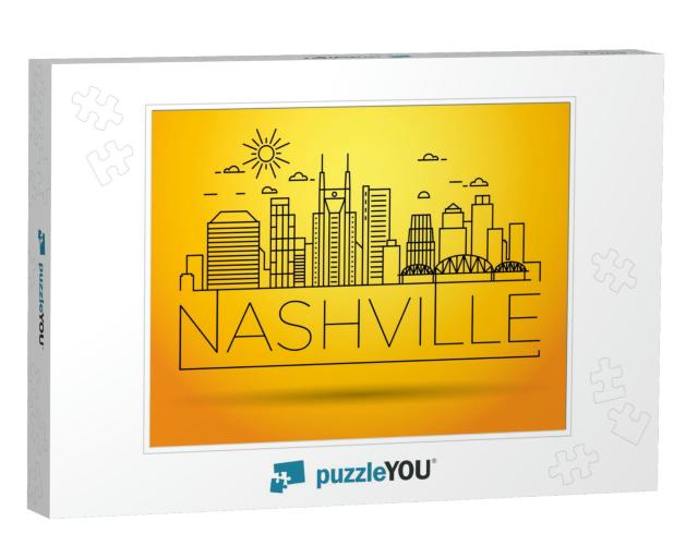 Minimal Nashville Linear City Skyline with Typographic De... Jigsaw Puzzle