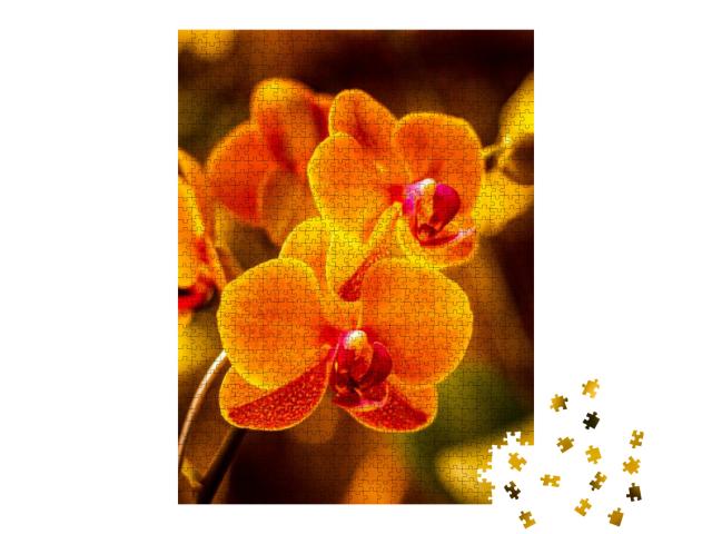 Beautiful Orange Orchid Flower. Branch of Blooming Orchid... Jigsaw Puzzle with 1000 pieces