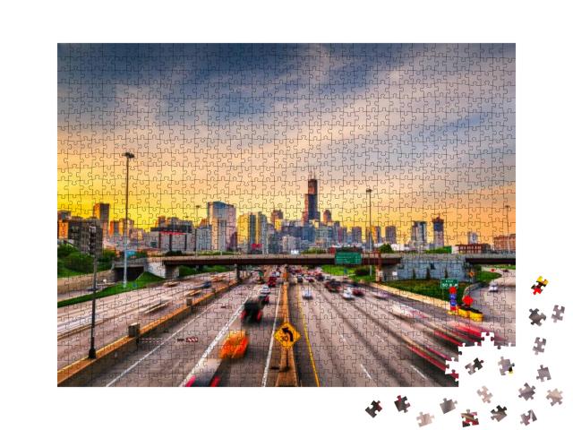 Chicago, Il, USA Downtown Cityscape Highways At Dawn... Jigsaw Puzzle with 1000 pieces
