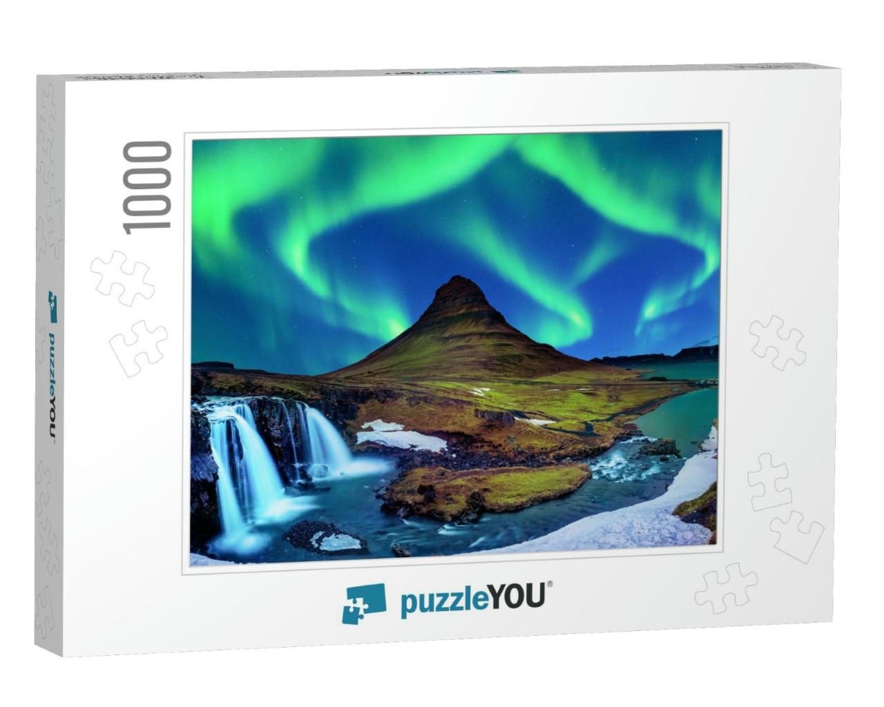 Northern Light, Aurora Borealis At Kirkjufell in Iceland... Jigsaw Puzzle with 1000 pieces
