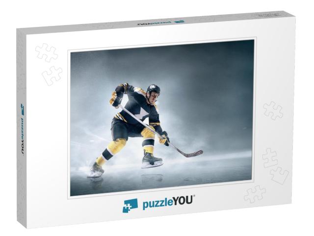 Decisive Throw of the Puck & Goal. Ice Hockey Player in A... Jigsaw Puzzle