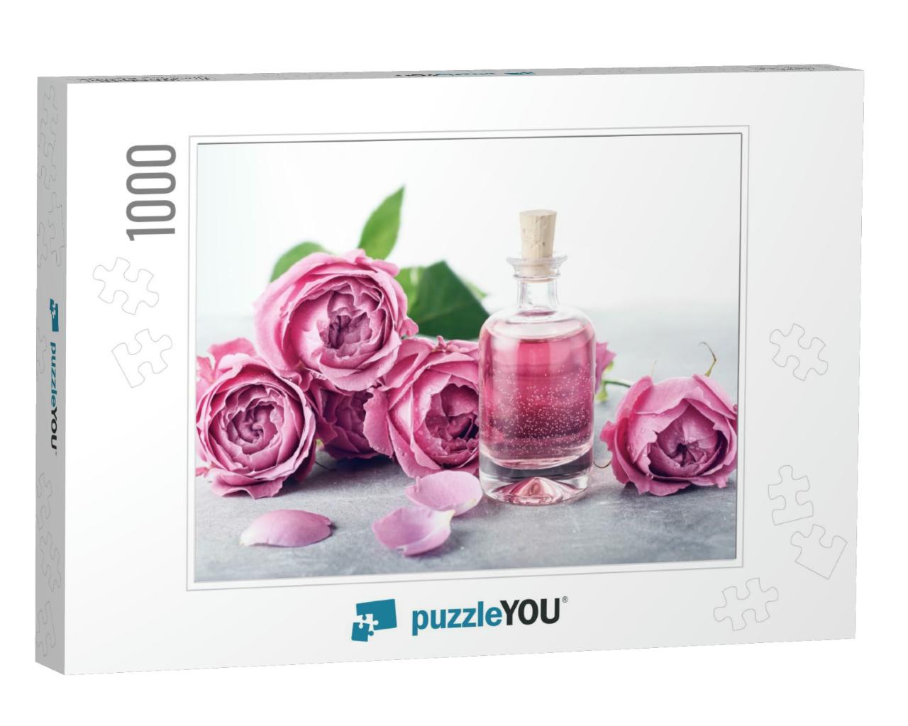 Perfumed Rose Water in Glass Bottle, Roses... Jigsaw Puzzle with 1000 pieces