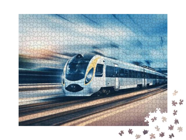 High Speed Passenger Train in Motion on the Railway Stati... Jigsaw Puzzle with 1000 pieces