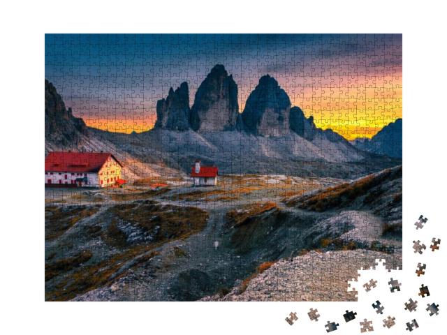 Picturesque Tre Cime Di Lavaredo Drei Zinnen Mountains wi... Jigsaw Puzzle with 1000 pieces