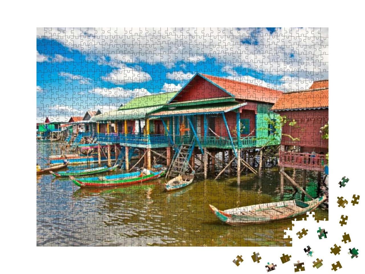 The Floating Village, Called Komprongpok, on the Water of... Jigsaw Puzzle with 1000 pieces