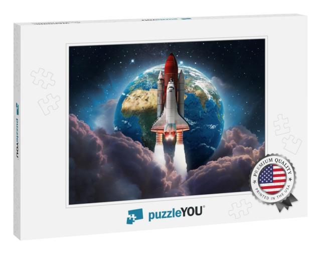 Space Shuttle Launch in the Space. Earth & Pink Clouds on... Jigsaw Puzzle