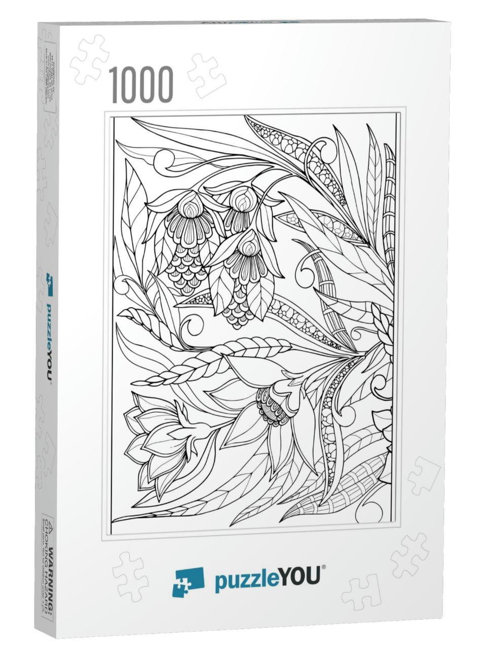 Coloring Page with Vintage Flowers Pattern... Jigsaw Puzzle with 1000 pieces