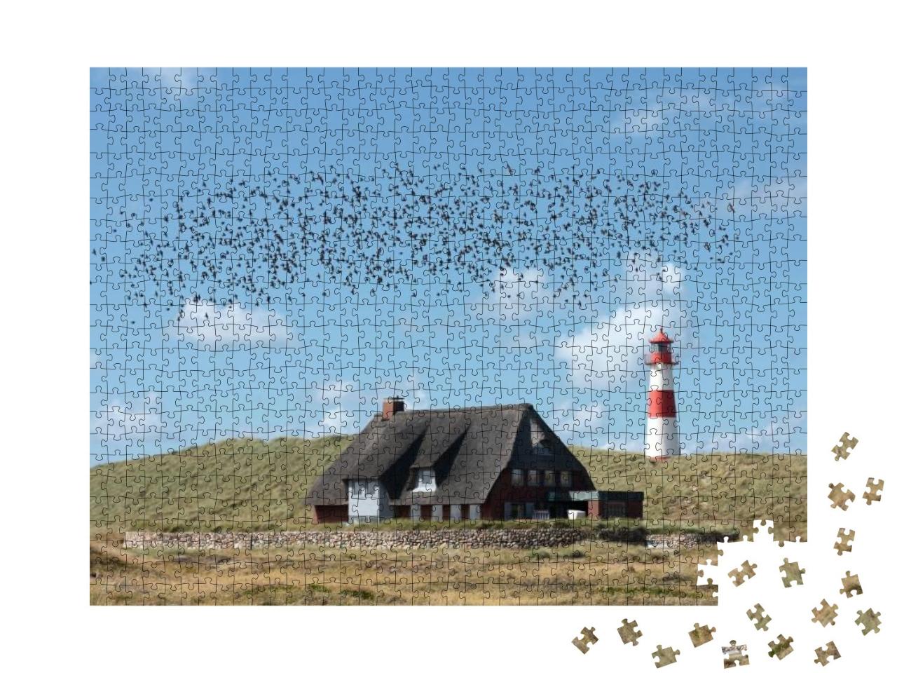 Lighthouse List East with a Flock of Birds... Jigsaw Puzzle with 1000 pieces